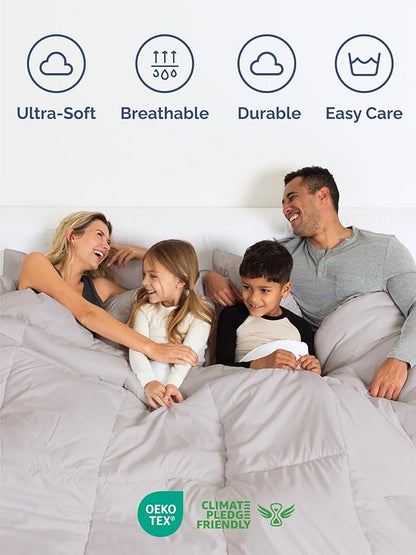 Full Comforter Set - 3 Piece Bed Set for All Seasons - 1 Soft Quilted Comforter with Corner Tabs & 2 Pillow Shams - Comfy & Breathable - Premium Down Duvet Insert - Oeko-TEX - Full Size, Light Grey