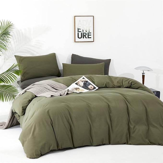 CLOTHKNOW Olive Green Queen Comforter Set Green Bedding Comforter Sets Soft All Season Dark Green Comforter with 2 x Pillow Cases