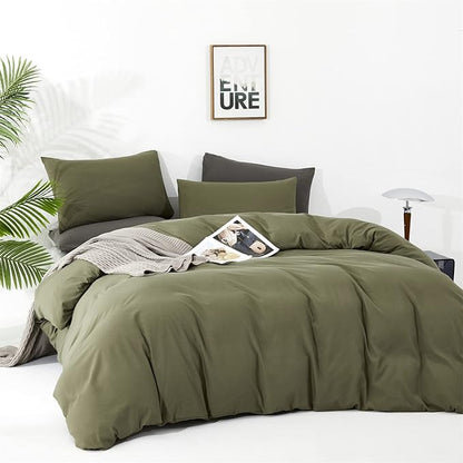 CLOTHKNOW Olive Green Queen Comforter Set Green Bedding Comforter Sets Soft All Season Dark Green Comforter with 2 x Pillow Cases