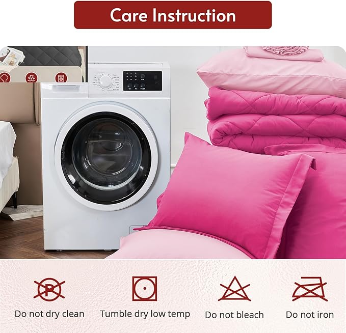 MUXHOMO 7 Pieces Oversized Queen Comforter Set, Reversible Bed in a Bag Oversized Queen Size, All Season Bedding Set with Comforter, Flat Sheet, Fitted Sheet, Pillowcases & Shams, Hot Pink & Baby Pink