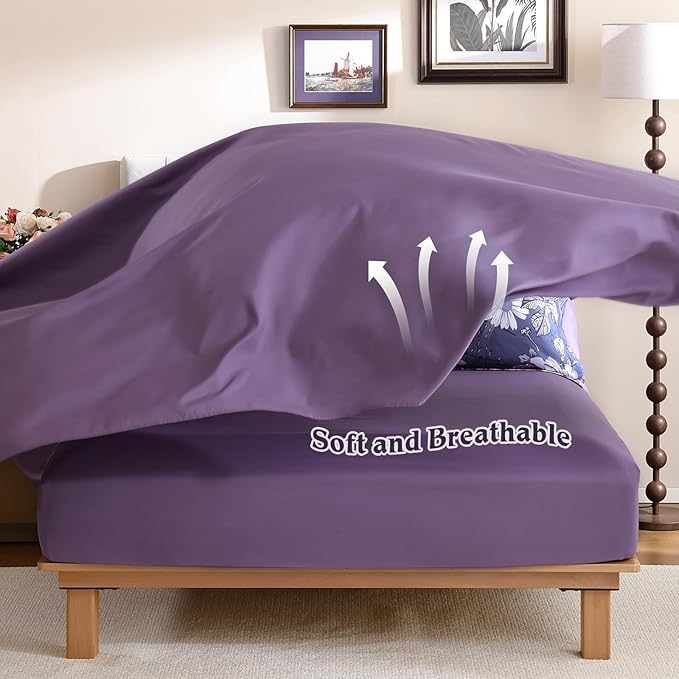 Luxudecor Queen Comforter Set 7 Pieces Bedding Sets,Grayish Purple Floral Comforter and Sheet Set, Soft Microfiber Bed in a Bag for All Seasons (Grayish Purple,90"x90")