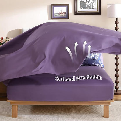 Luxudecor King Comforter Set 7 Pieces Bedding Sets,Grayish Purple Floral Comforter and Sheet Set,Soft Microfiber Bed in a Bag for All Seasons (Grayish Purple,104"x90")