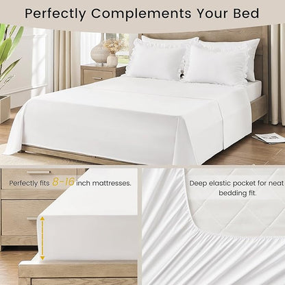 QUIETSEA Queen Bed in a Bag 7 Pieces Comforter Set Queen, Ruffle Shabby Chic Bedding Comforter Set White Bed Set with Comforter, Pillowcases, Flat Sheet, Fitted Sheet and Pillow Shams