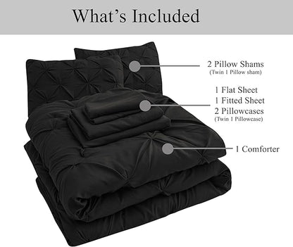 LANE LINEN 7 PCs Comforter Set Queen Size - Hotel Style Black Queen Comforter Set with Sheets - All-Season Puffy, Trendy Design, Deep Pocket Sheets, Pillowcases & Shams - Durable Queen Bed Set – Black | Extra puffy feel, Durable daily use, Secure pocke...