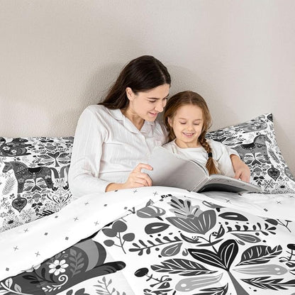 Rustic Horse Comforter Set Twin Size,Boho Floral Bird Squirrel Bedding Sets 2Pcs for Kids Girls Boys Women Room Decor,Xmas Bells Snowflake Quilted Duvet Swedish Dala Horses Down Comforter,1 Pillowcase
