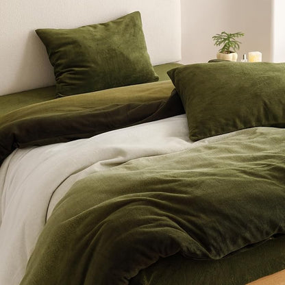 Cottonight Velvet Fluffy Comforter Full Dark Green Gradient Plush Flannel Bedding Set Women Men Thick Warm Winter Blanket Quilts Sherpa Micromink Ink Color Plush Fashion Bedding