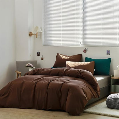 KAREVER Brown Comforter Set Cal King Coffee Color Bedding Set 3 PCs Solid Color All Season Blanket Set Women Color Lightweight Chestnut Brown Comforter Set Cal King Breathable Bed Comforter