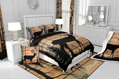 Feelyou Deer Moose Print Comforter Set Toddler for Girls Women Teens Adult, Kids Boys Bear Hunting Theme Bedding Set, Forest Wild Animal Comforter Soft Quilt Set, with 1 Pillowcase 2Pcs Bedding