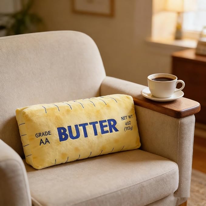 Jumbo Butter Pillow 32 Inch - Soft Yellow & Blue Valentine's Day Cushion, Oversized Cuddly Butter Stick Pillow for Home Decor, Hugging & Lounging, Quirky Gift for Adults
