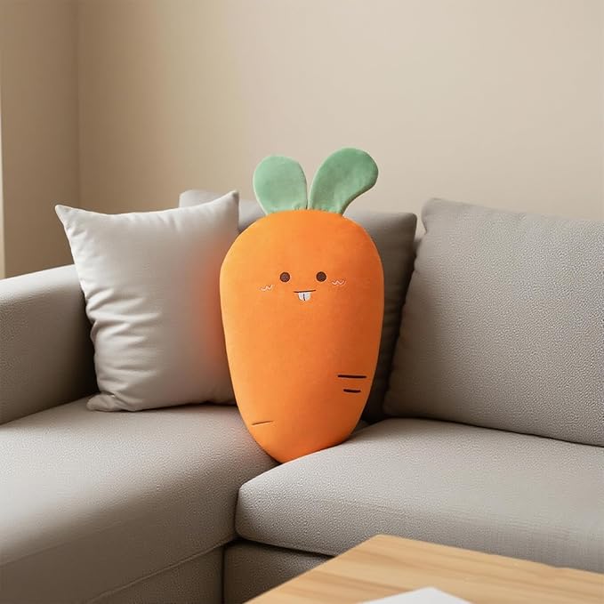 Carrot Throw Pillows Decorative Cute Soft Vegetable Hugging Pillow Stuffed Food Soft Plush Cushion Décor for Birthdays Gifts Home Decor (Orange)