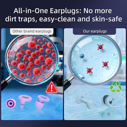Noise Cancelling Ear Plugs for Sleep, Small Ear Fit - No-Pain for Side Sleepers, 33dB NRR Reusable Silicone One-Piece Design, 4 Sizes for Adults & Kids, Portable Case