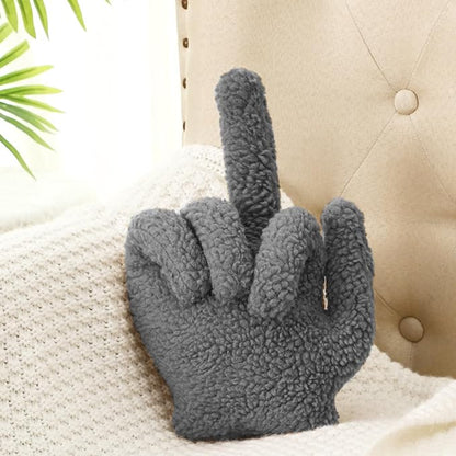 Menkxi Small Middle Finger Decorative Pillow 13.78 x 9.84 in Funny Shaped Sherpa Fleece Throw Pillow Warm Soft Emoticon Cushion Middle Finger Decor for Couch Gag Gift(Dark Grey)