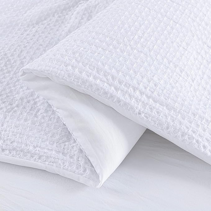 Chezmoi Collection Wilmer 3-Piece Waffle Weave Comforter Set - Soft and Cozy All Season Bedding Set, Queen, White