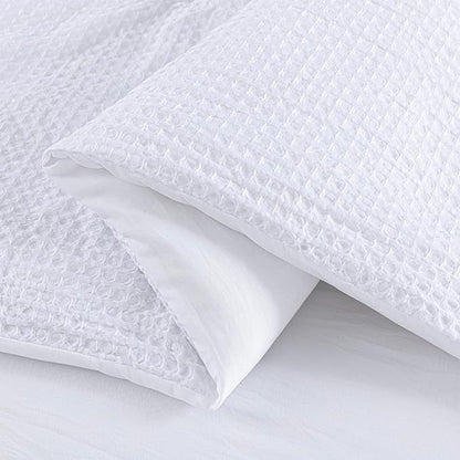 Chezmoi Collection Wilmer 3-Piece Waffle Weave Comforter Set - Soft and Cozy All Season Bedding Set, Queen, White
