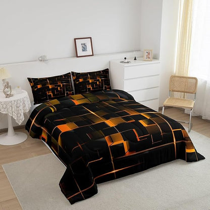 Erosebridal Geometric Ornage Black Twin Bedding Set,Light Honeycomb Comforter Set Decor Quilt for Kids Women Adult, Modern Abstract Duvet Insert Microfiber Lightweight All Season
