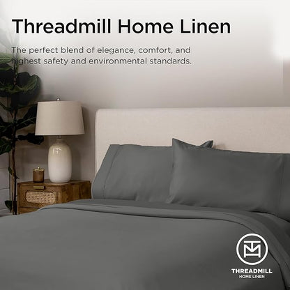 Threadmill Certified 100% American Supima Cotton Luxury Sheets, California-King Sheets, 1000 Thread Count Sateen Weave, 4 Pc Bed Sheets Set, Dark Grey Sheet with Elasticized Deep Pocket