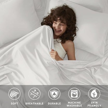 Queen Sheet Set - 6 Piece Sheets Queen Size Bed Set - Breathable & Cooling Hotel Luxury Bedding Set - Soft & Comfy Fully Elasticized 16" Deep Pocket Queen Sheets (Queen White)