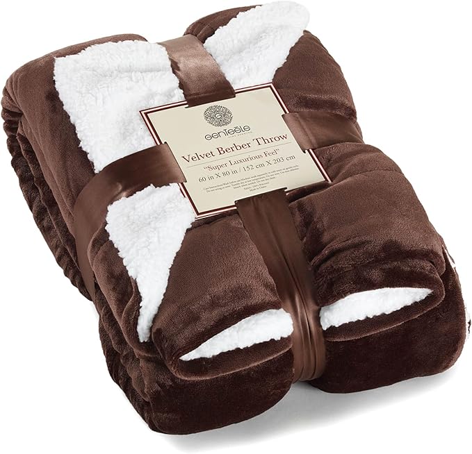 Genteele Sherpa Throw Blanket Super Soft Reversible Ultra Luxurious Plush Blanket, 60 x 80 inches, Brown/White