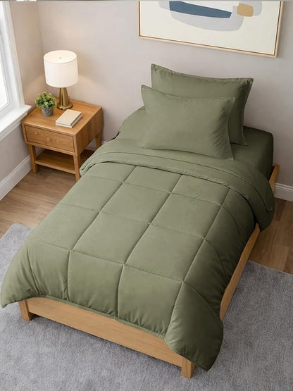 Twin XL Comforter Set - 5 Piece Bed in a Bag Twin XL Size Bed Set - Down Alternative Comforter, Flat Sheet, Fitted Sheet, Pillowcase & Sham for All Seasons - Ultra Soft, Comfy, Breathable - Sage Green