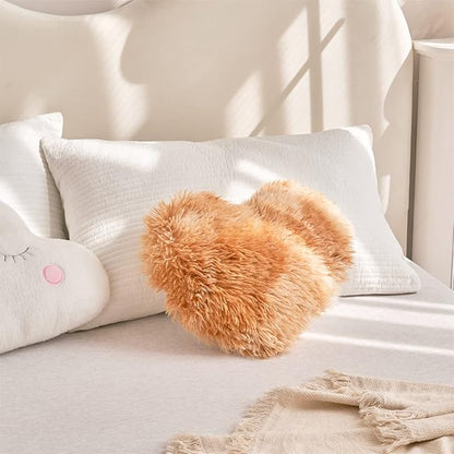 MOOWOO Fluffy Heart Pillow, Faux Fur Throw Pillow,Sherpa Plush Fluffy, Cute Soft Throw Cushion, Valentines Day,Thanks Giving Days,Christmas Day Decorative for Home Bed Couch Heart Shape