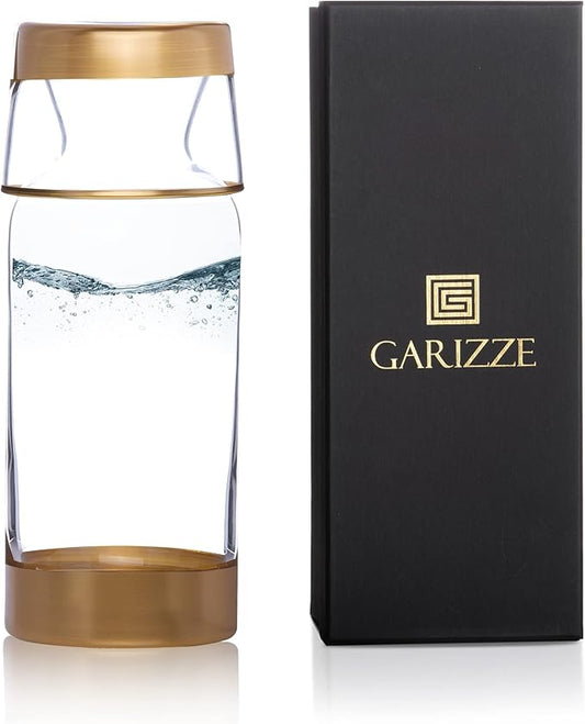 GARIZZE Bedside Water Carafe and Glass Set for Bedroom, Bedside Carafe and Glass Set, Mouthwash Decanter for Bathroom, Water Carafe with Glass Cup for Nightstand (24-oz/7-oz) (GOLD)