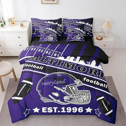 Feelyou Football 7 Pieces Comforter Sets Twin Size Kids Rugby Sports Bedding Set for Boys Kids Teen Sports Theme Football City Bed in a Bag with Comforter, Sheets, Pillowcases & Cushion Cover