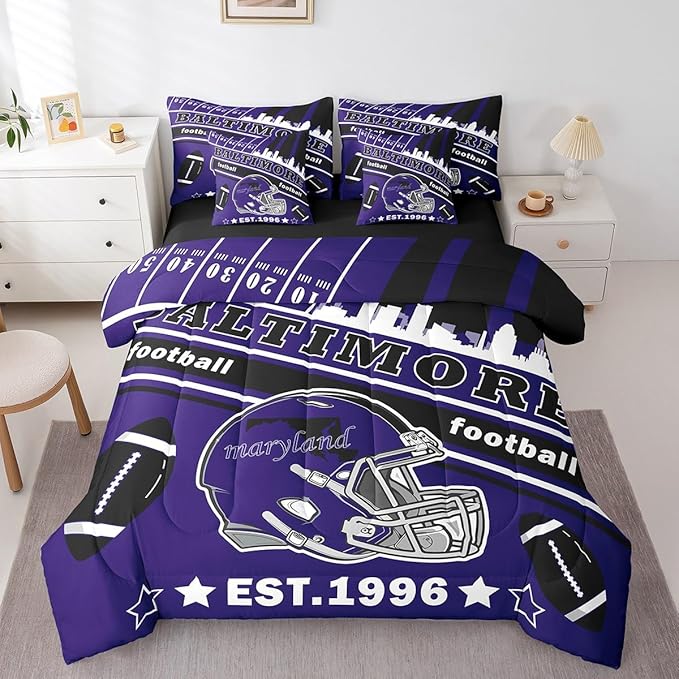 Feelyou Football 7 Pieces Comforter Sets Queen Size Kids Rugby Sports Bedding Set for Boys Kids Teen Sports Theme Football City Bed in a Bag with Comforter, Sheets, Pillowcases & Cushion Cover