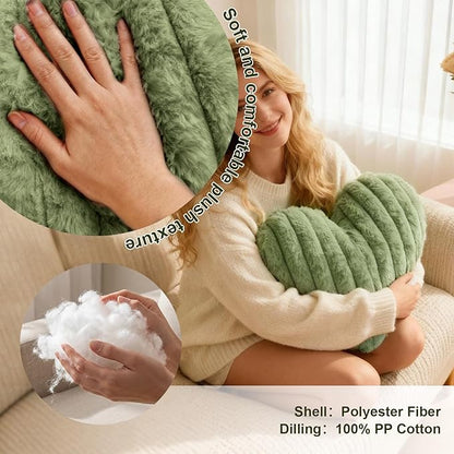 2 Pcs Sage Green Heart Throw Pillows, 16 Inch Soft Fluffy Heart-Shaped Comfort Pillows with Calming Texture, Hug Pressure for Relaxing Moments, Ideal for Sofa, Reading, and Naps (Sage Green)