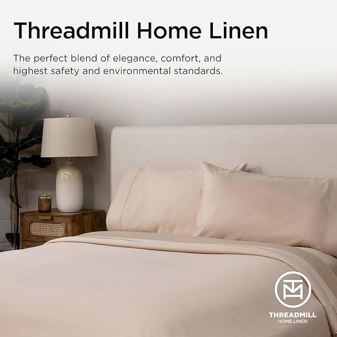 Threadmill Luxury Supima Cotton Sheets, Luxury 1000 Thread Count Soft 100% Cotton Sheets for Full Size Bed, 4 Pc Beige Bed Sheets Full Set, 5-Star Hotel Quality Elasticized Deep Pocket Bed Sheets Set
