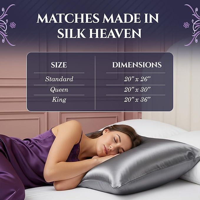 DECOLURE 100% Pure Mulberry Silk Pillow Case Standard Size – Highest Grade 30 Momme 6A+, Luxuriously Soft & Cooling Silk Pillowcase for Hair & Skin, Hypoallergenic, Breathable, Hidden Zipper (Grey)