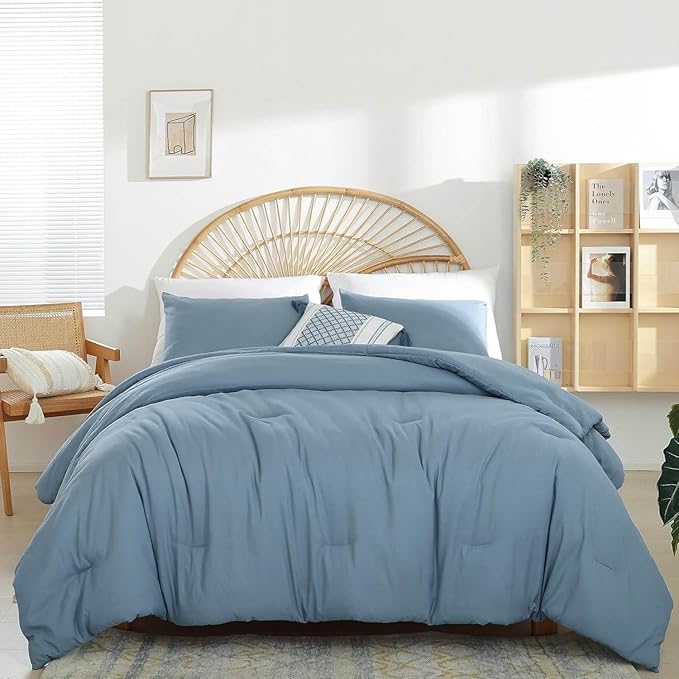 Weigelia Boho Twin Comforter Set - Dusty Blue & Grayish Blue with 1 Pillowcase - Soft, Lightweight & Cozy for All Seasons
