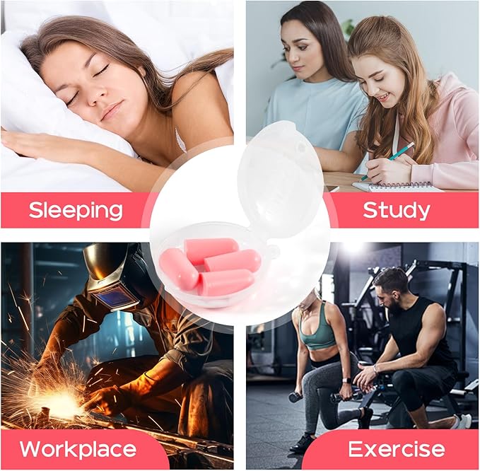 10Pairs Foam Earplugs, Noise Cancelling Ear Plugs for Sleeping Hearing Protection for Shooting Range, Work, Travel,Concert Pink