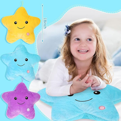 Unittype 3 Pack Star Throw Plush Pillows 15.75 Inch Stuffed Cushion Decorative Smile Face Star Shaped Throw Pillow Blue Violet Yellow for Bedroom Room Bed