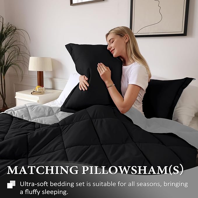 downluxe California King Comforter Set - Black and Grey Cal King Comforter Set, Soft Bedding Sets for All Seasons - 3 Pieces - 1 Comforter (104"x96") and 2 Pillow Shams(20"x36")