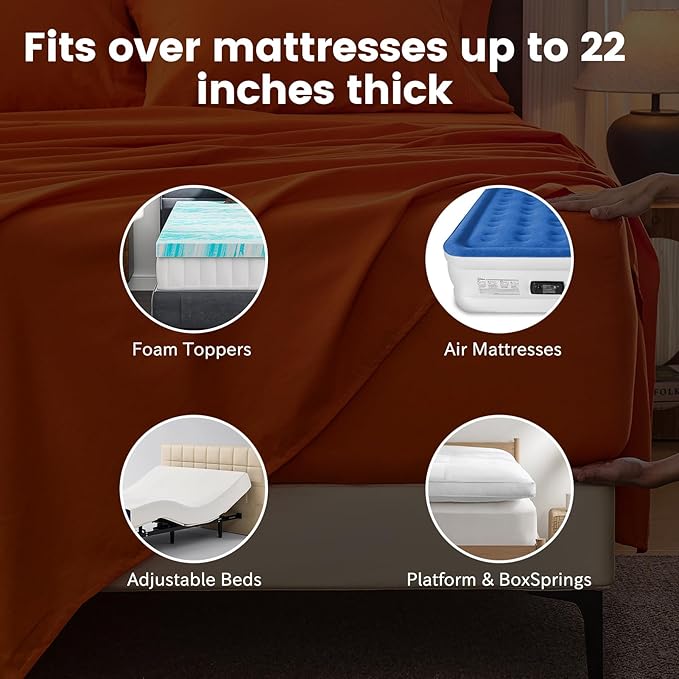 Bedlifes 100% French Flax Linen Sheets Set King Size - 6 Piece Extra Deep Pocket 18-24",Soft Breathable King Bed Sheets with Temperature Regulating & Moisture-Wicking(Orange
