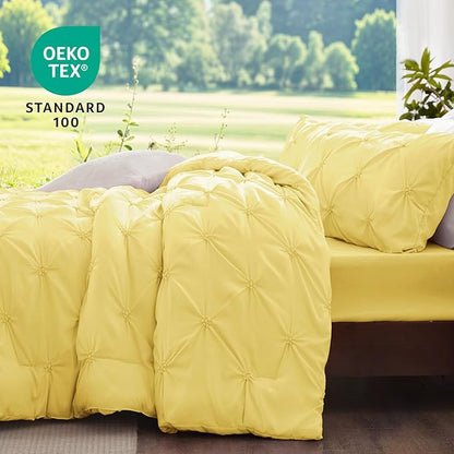 BEDELITE Light Yellow Twin Comforter Set - 2 Peices Boho Pintuck Bedding Comforter Sets, Lightweight Soft & Warm Twin Bedding Sets with 1 Pillowcase for All Season
