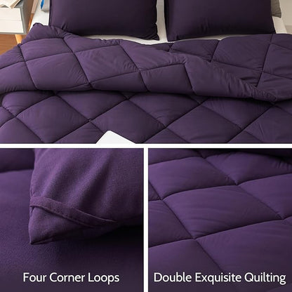 Decroom Lightweight California King Comforter Set with 2 Pillow Sham - 3 Pieces Set - Quilted Down Alternative Comforter/Duvet Insert for All Season - Purple - Cal King Size