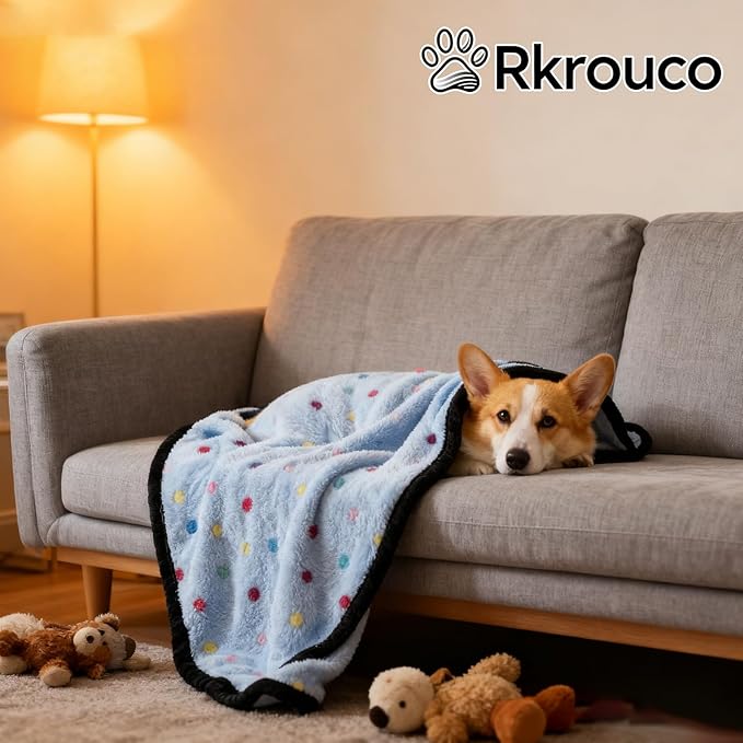 Three Piece Pet Blanket Set for Dogs Cats Soft Comfy Puppy and Kittens Bed Blanket Fluffy Fleece Pets Throw with Cute Patterns (Medium 30x20.5 inch, Colored Dots)