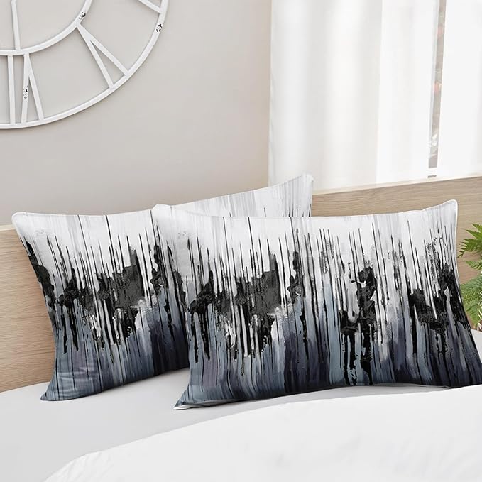Black Grey White Gradient Print Comforter Set Twin Size,Abstract Art Bedding Set,Patchwork Printed Quilted Set for Teens Adult,with 1 Comforter and 2 Pillow Case
