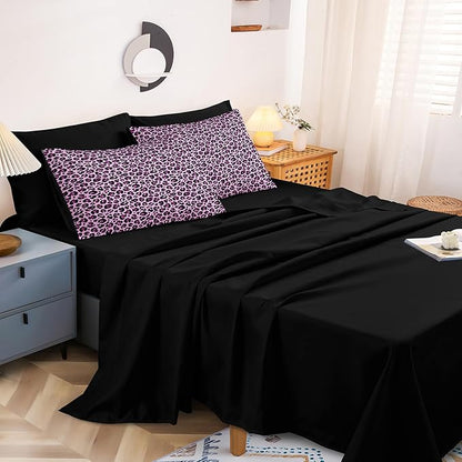 Leopard Print Comforter Queen Black and Purple Bedding Sets 8 Pcs Purple Cheetah Animal Print Texture Wild Leopard Bed in A Bag with Comforter and Sheet Set