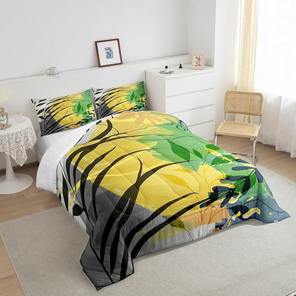 Erosebridal Minimalism Modern Bedding King Grey Black Yellow Comforter Set, Mid Century Abstract Duvet Insert Geometric Down Comforter, Aesthetic Bedding Comforter Sets Breathable Artists Gifts