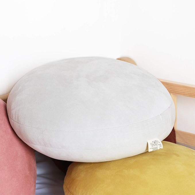 Round Throw Pillows 18x18 Grey Down-Like Polyester Filling Super Soft Ultra Fluffy Feather-Like Touching Round Floor Pillow 45x45cm Decorative Circle Cushion for Couch Bed Sofa Car, 1 Piece