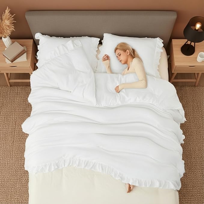 CAROMIO White Ruffled Twin Comforter Set, 2PCS Soft Washed Microfiber Lightweight & Fluffy All-Season Bedding Comforter with Vintage French Country Styles, White, 68x90 in
