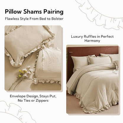 MR&HM California King Comforter Set Linen, Comforter Set 7 Pieces for Girls Women, Shabby Chic Vintage Cottagecore Bed Sets Elegance Boho Bed in a Bag, Ultra-Soft & Fluffy Comforter for All Season