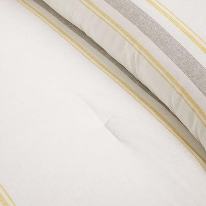Lush Decor Farmhouse Stripe Reversible Cotton Comforter Set, 3 Piece Set, King, Yellow & Gray - Cozy Farmhouse Bedding Set - Rustic Decor - Striped Comforter - Modern Farmhouse Bedroom Decor