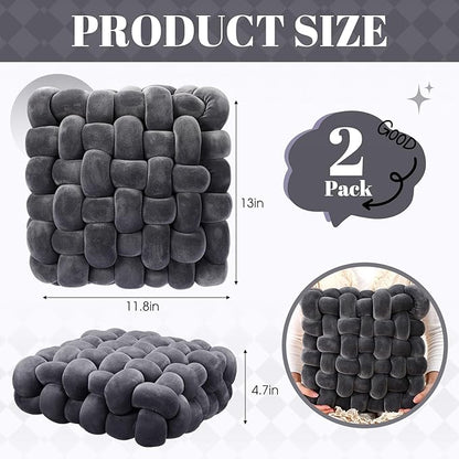 Wenqik 2 Pcs Knot Pillows Square Knotted Plush Throws Soft Accent Pillows Decoration Cushion for Couch Home Office Living Room Bedroom Bed Sofa Decor, 12'' x 13''(Dark Gray,Crystal Velvet)