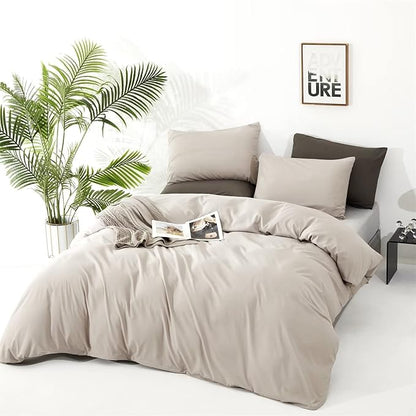 Houseri Beige Queen Comforter Set, 3 Pieces Cream Khaki Queen Size Comforter Soft Bedding for All Seasons Modern Light Taupe Light Brown Comforters Lightweight Comfy Warm Elegant Solid Tan Oatmeal Bed