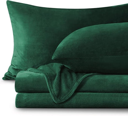 BEDELITE Flannel Sheets King Size Dark Green - Super Soft Fleece Sheets Set Fluffy Extra Plush, 4 Piece(Include Fitted Sheet, Flat Sheet, 2 Pillowcases)