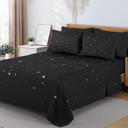 Comforter Set Queen Size, Space Starry 7 Pcs Bedding for Kids and Adults, Star Sky Bed Sheet Sets with Fitted Sheet 2 Pillowcases & 2 Shams for Bedroom Bed Decor