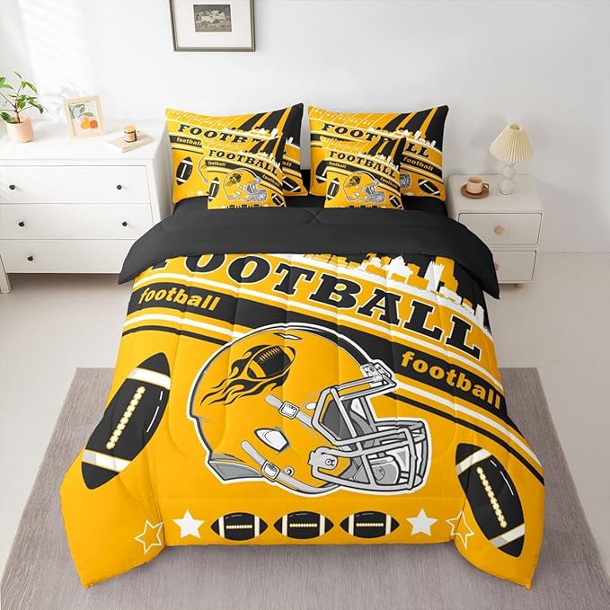 Feelyou Football 7 Pieces Comforter Sets Queen Size Kids Rugby Sports Bedding Set for Boys Kids Teen Sports Theme Football City Bed in a Bag with Comforter, Sheets, Pillowcases & Cushion Cover